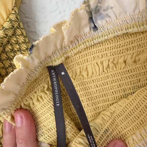 Anthropologie • Yellow Floral Smocked Puff Sleeve Mini Dress Size medium - Picture 7 of 7